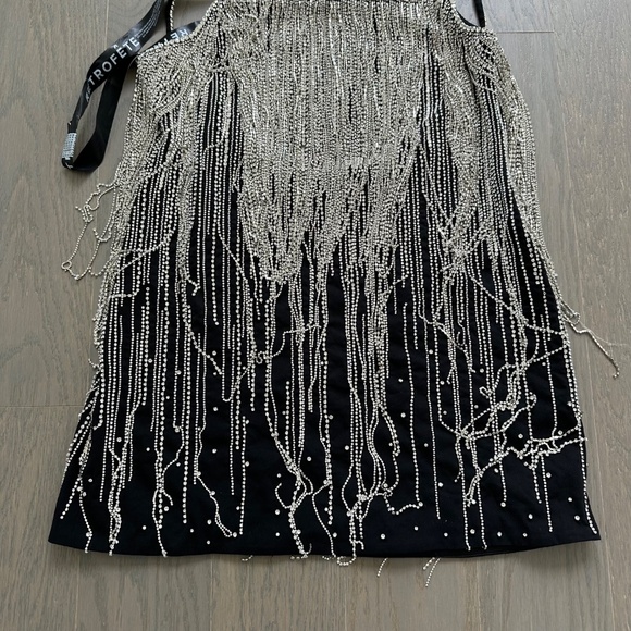 RETROFETE Juliette Embellished Crystal Fringe Black Silver Mini Dress - SMALL - Picture 5 of 14